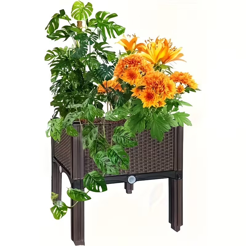 Vegetable Transplanter - Jardinera Elevada con Patas, Efecto Ratán,